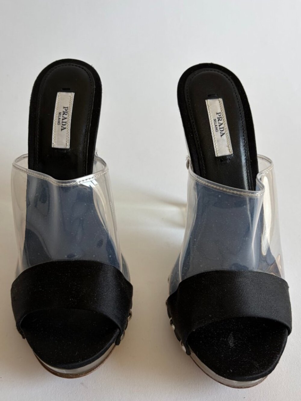 VINTAGE PRADA 2010 RUNWAY CLEAR STUDDED HEELS - Picture 4 of 12